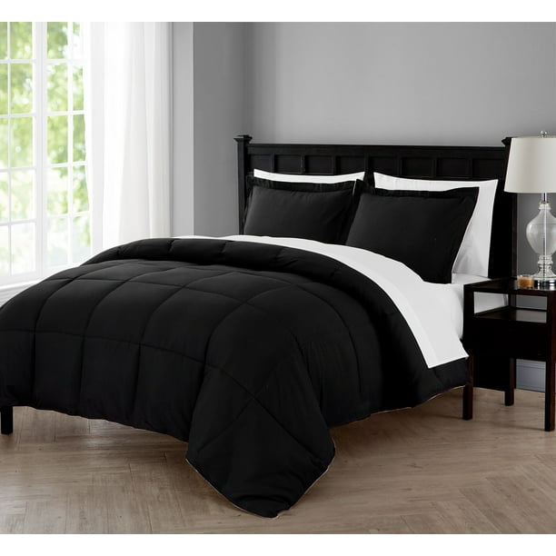 Complete Bed Set Black White Interlocking Circle Hypoallergenic Cozy Warmth Wash